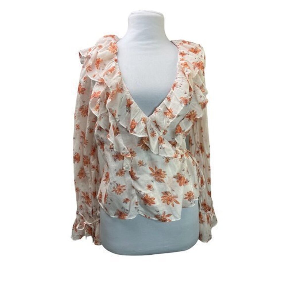 Free People Wrap Top White Orange Floral S NWOT